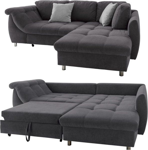 luma-home Ecksofa 17007, Ottomane rechts, Bettfunktion, Wellenunterfederung, Mikrofaser Anthrazit