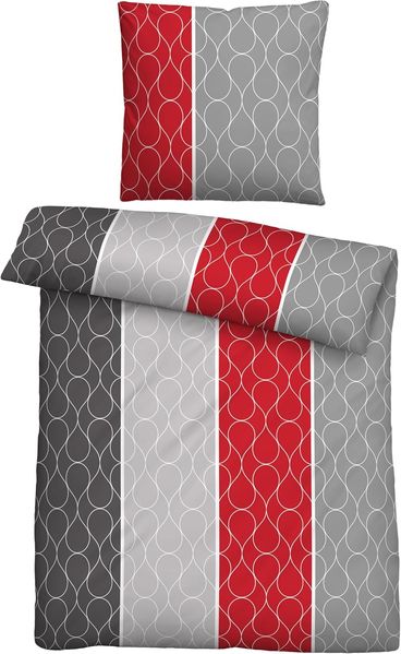 Traumhaft schlafen - Castell - Markenbettwäsche Polycotton Renforce Bettwäsche 0460128 STREIFEN-WELLE, sturmgrau, 1x 135x200 cm + 1x 80x80 cm