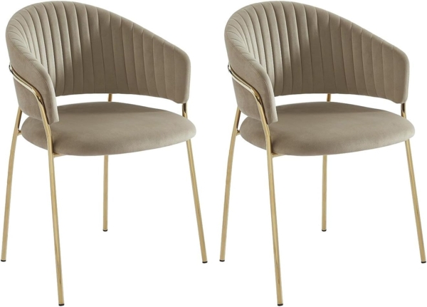 Vente-unique - Stuhl 2er-Set - Samt & goldfarbenes Metall - Beige - MADOLIA von Pascal MORABITO