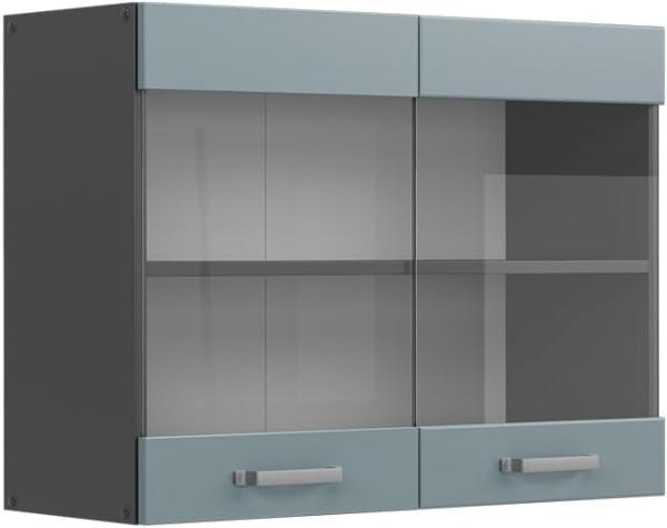 Vicco Glashängeschrank R-Line, Blau-Grau/Anthrazit, 80 cm