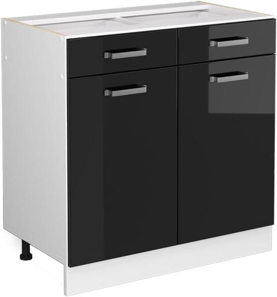 Vicco Küchenunterschrank R-Line, Schwarz Hochglanz/Weiß, 80 cm ohne Arbeitsplatte