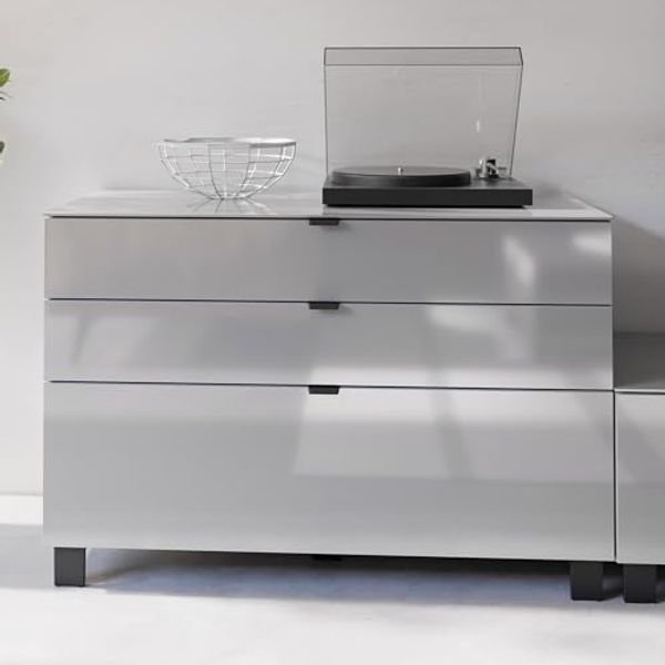 FORTE Poole Sideboard 110, Sideboard mit 3 großen Schubladen, Moderne Kommode, Holzwerkstoff, Grau, 110,1 cm breit x 73,1 cm hoch x 52,5 cm tief