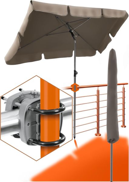 4smile Sonnenschirm Balkon SunnyShade - Sonnenschutz Balkon 3-in-1 SET, Taupe - UPF 50+ Sonnenschirm rechteckig 200x125 cm + Sonnenschirmhalter Balkongeländer + Sonnenschirm-Schutzhülle