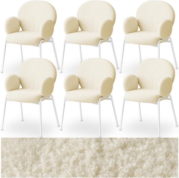 tectake Esszimmerstuhl Stuhl Scandi gepolstert, Bouclé-Stoff (Set, 6 St), Extrem weiche Schaumstoffpolsterung, kuscheligem Bouclé-Stoffüberzug