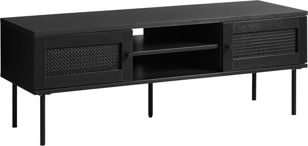 TV-Schrank, Fernsehtisch mit 2 Türen, 120 cm lang, TV-Regal für Fernseher bis zu 55 Zoll, verstellbare Ablagen, für Wohnzimmer, Esszimmer, Schlafzimmer, Kabelloch, polyrattan, Melaminoberfläche