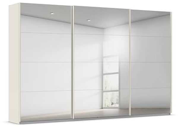 Rauch Möbel Kulmbach, Kleiderschrank mit Schwebetüren für Schlafzimmer, Kinderzimmer, Jugendzimmer, Garderobe, Flur, 3-türig, mit Spiegel, Zubehör Classic, Farbe Beige, Breite 360 cm
