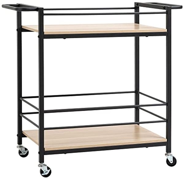 HOMCOM Servierwagen Küchenwagen mit 2 Ablagen, 4 Rollen, (Küchenrollwagen, 1 St, Rollwagen), Naturholz Stahl, 82 x 40 x 75cm