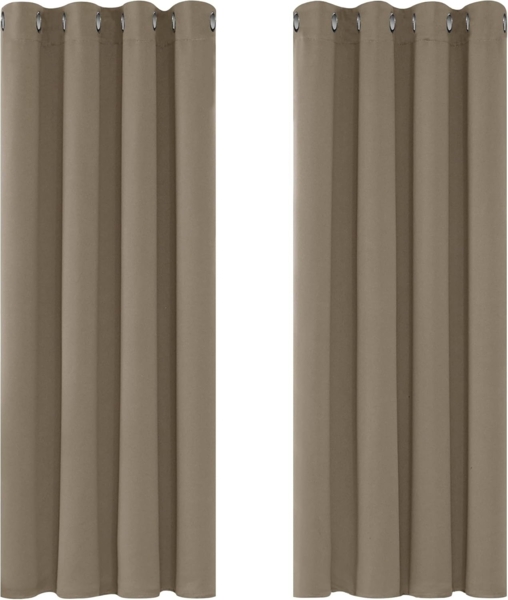 Deconovo Verdunkelungsvorhang Gardine Wohnzimmer Thermogardine Kälteschutz Ösen, 138x168 cm(HöhexBreite), Taupe, 2er Set