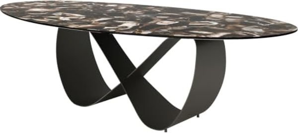 Esstisch Edge Oval 280x130 cm Keramik Iris FMG Agatablack Infinity Metall Schwarz