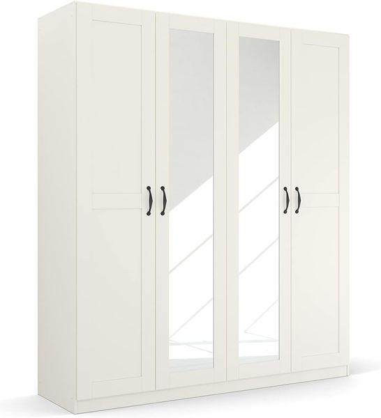 Rauch Möbel Cottage by Quadra Spin Schrank Drehtürenschrank, Weiß, 4-trg. mit Spiegel, inkl. 2 Kleiderstangen, 4 Einlegeböden, BxHxT 181 x 210 x 54 cm