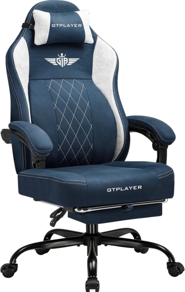 GTPLAYER Gaming-Stuhl aus Stoff, Bürostuhl mit Integrierte Lendenwirbelstütze, Bürostuhl, Gaming chair mit Federkissen und Fußstütze 136KG