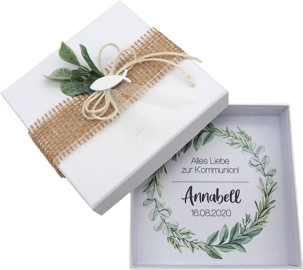 ZauberDeko Geschenkbox Geldgeschenk MIT NAME Kommunion Konfirmation Fisch Eukalyptus
