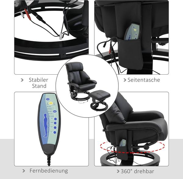 HOMCOM Massagesessel Relaxsessel mit Hocker, Relaxliege, Relaxsessel mit Liegefunktion (Liegesessel, 2-St, Fernsehsessel), bis 120 kg belastbar Bild 7