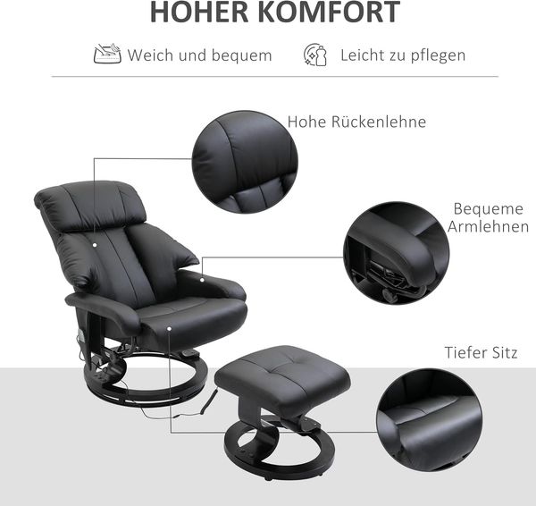 HOMCOM Massagesessel Relaxsessel mit Hocker, Relaxliege, Relaxsessel mit Liegefunktion (Liegesessel, 2-St, Fernsehsessel), bis 120 kg belastbar Bild 6