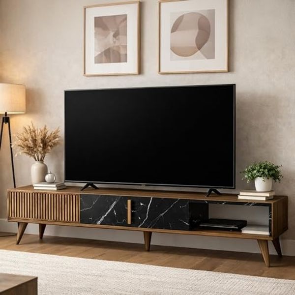 Dmora Fernsehtisch Kepler 180 x 35 x 40h cm Braun, 1 Fach, 1 Regal