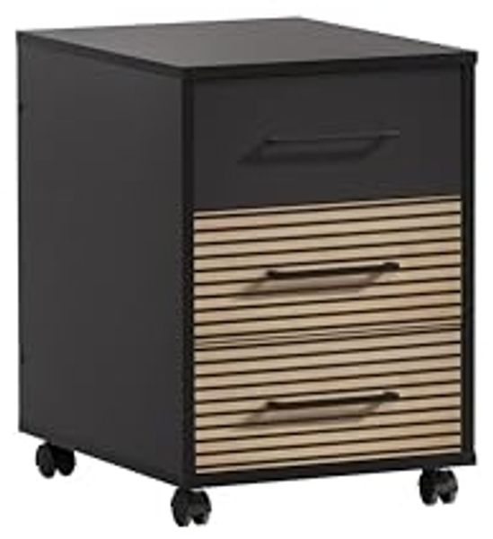 Schildmeyer Rollcontainer Hank, Holzwerkstoff, Schwarzmatt/Akustikpaneel Optik, 40 x 50 x 57 cm