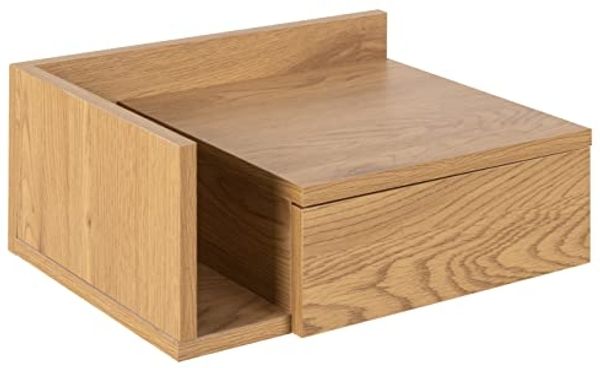AC Design Furniture Fia Nachttisch mit Schublade in Eichenoptik, 1 Stk, B: 40 x H: 16,5 x T: 32 cm, Kleiner Nachtschrank zur Wandmontage, Griffloses Wandregal, Rustikale Nachtkommode