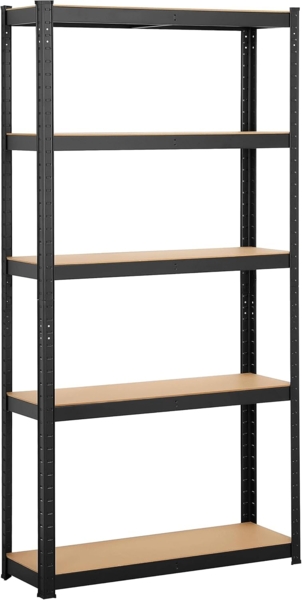 Yaheetech Lagerregal Schwerlastregal mit verstellbaren MDF-Böden, Organizer Regale für Garage, Wohnzimmer, Küche, Kellerraum 90 x 30 x 180 cm/schwarz