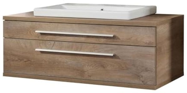 FACKELMANN STANFORD Waschbecken mit Unterschrank 110 cm breit, Braun hell, Waschbecken Keramik Weiß