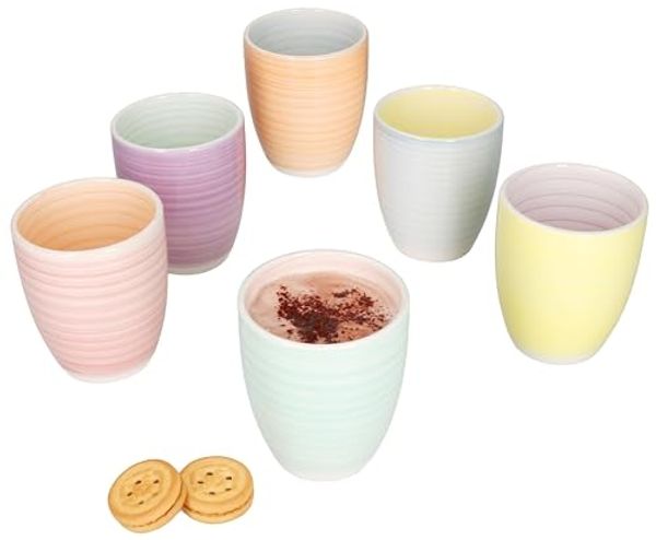 MamboCat Becher Pastello 6er Set Kaffeebecher ohne Henkel 330ml bunt Steingut-Tasse, Steingut