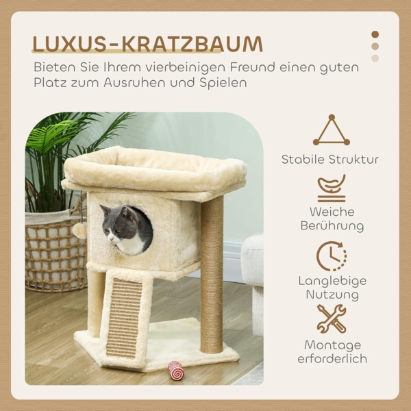 PawHut Kratzbaum Kleiner Katzenbaum mit Katzenhöhle, Liegeplattform, Geeignet für Katzen bis 5 kg Bild 3