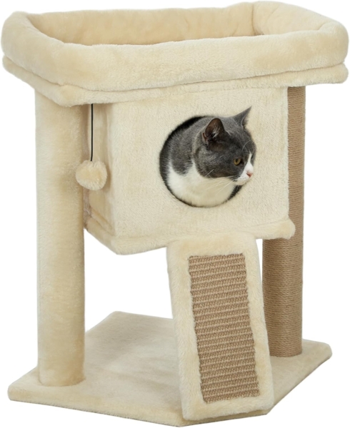 PawHut Kratzbaum Kleiner Katzenbaum mit Katzenhöhle, Liegeplattform, Geeignet für Katzen bis 5 kg Bild 1