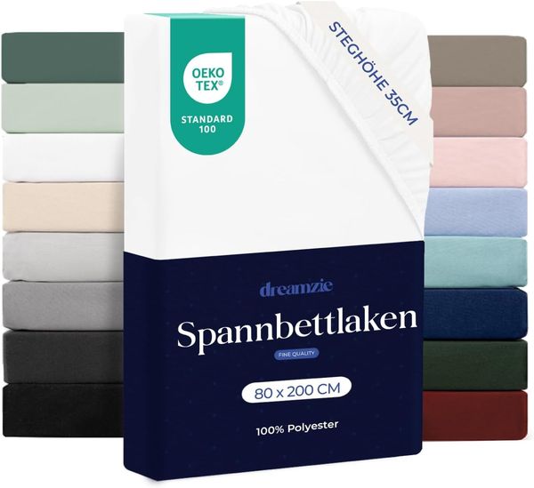 Dreamzie - Spannbettlaken 80x200 | Mikrofaser Weich – Für Dicke Matratzen – Oeko-Tex | Komfort, Atmungsaktivität, Pflegeleicht – Weiß