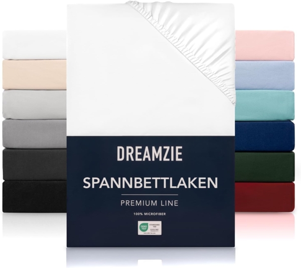 Dreamzie - Spannbettlaken 80x200 | Mikrofaser Weich – Für Dicke Matratzen – Oeko-Tex | Komfort, Atmungsaktivität, Pflegeleicht – Weiß Bild 1