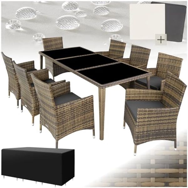tectake Sitzgruppe Rattan Sitzgruppe, (Set, 9-tlg), mit Aluminiumgestell