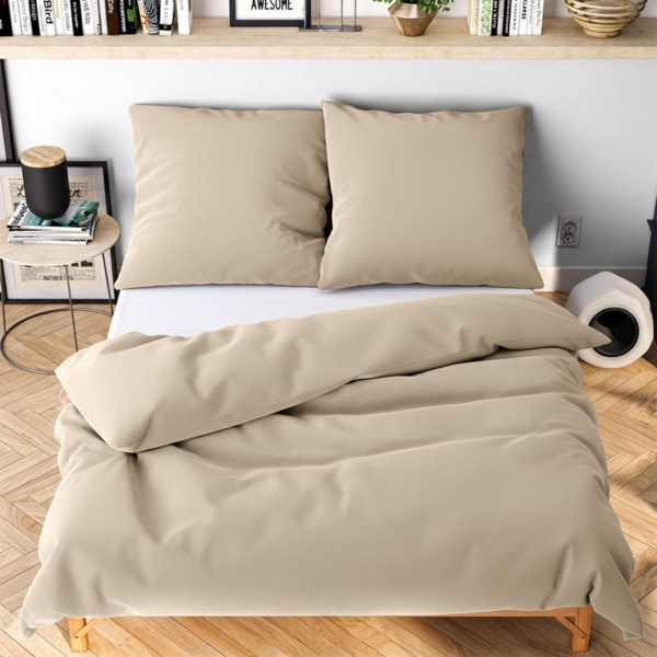 Wolkenfeld Winter Bettwäsche 135x200 cm – Beige - kuschlig weich & bügelfrei – ÖKO-TEX Zertifiziert – Mikrofaser Bettwäsche-Sets 1x Bettbezug 135x200 + 1x Kissenbezug 80x80