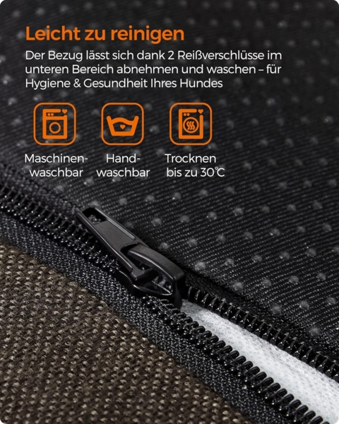 Feandrea Hundebett, Hundekissen in Leinenoptik, Hundekorb, erhöhte Ränder, rutschfeste Unterseite, Bezug abnehmbar waschbar, XL, für große Hunde, 110 x 75 x 27 cm, braun PGW12CC Bild 7