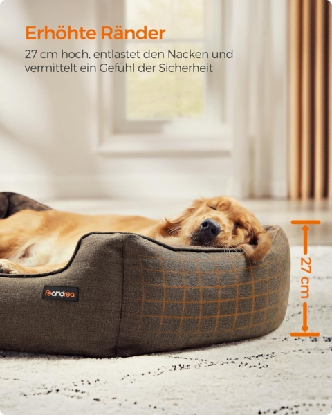 Feandrea Hundebett, Hundekissen in Leinenoptik, Hundekorb, erhöhte Ränder, rutschfeste Unterseite, Bezug abnehmbar waschbar, XL, für große Hunde, 110 x 75 x 27 cm, braun PGW12CC Bild 3