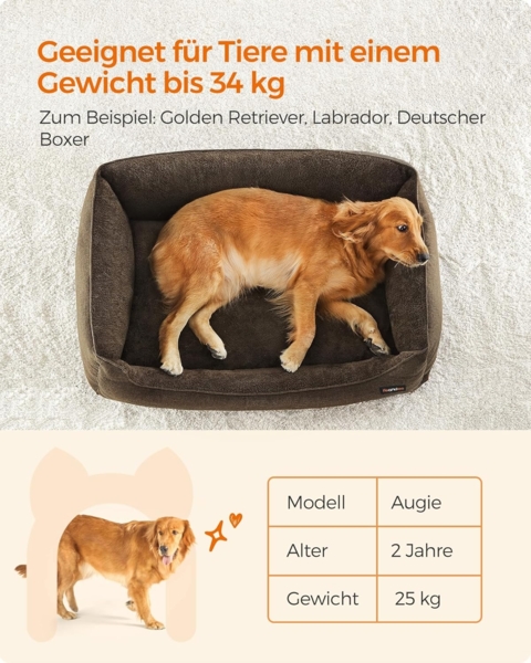 Feandrea Hundebett, Hundekissen in Leinenoptik, Hundekorb, erhöhte Ränder, rutschfeste Unterseite, Bezug abnehmbar waschbar, XL, für große Hunde, 110 x 75 x 27 cm, braun PGW12CC Bild 9