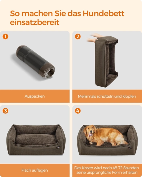 Feandrea Hundebett, Hundekissen in Leinenoptik, Hundekorb, erhöhte Ränder, rutschfeste Unterseite, Bezug abnehmbar waschbar, XL, für große Hunde, 110 x 75 x 27 cm, braun PGW12CC Bild 8