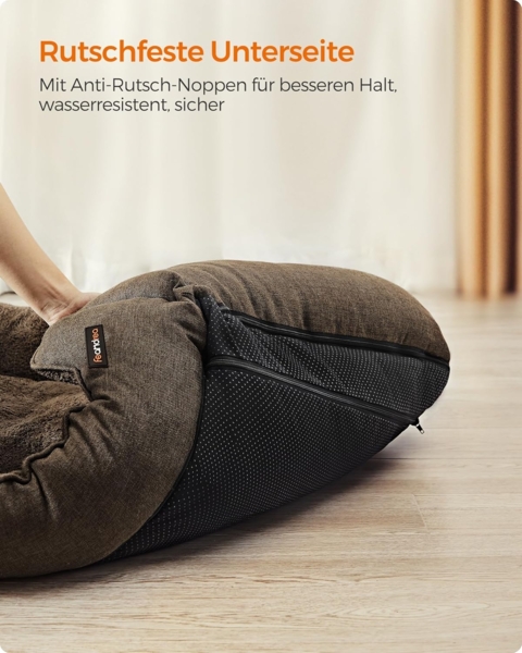 Feandrea Hundebett, Hundekissen in Leinenoptik, Hundekorb, erhöhte Ränder, rutschfeste Unterseite, Bezug abnehmbar waschbar, XL, für große Hunde, 110 x 75 x 27 cm, braun PGW12CC Bild 6