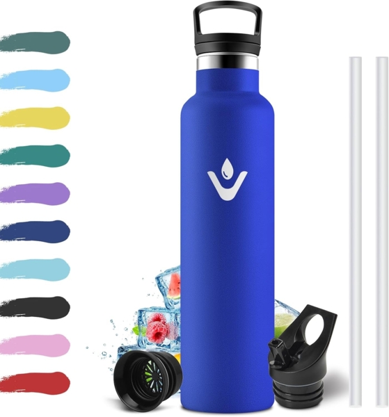 Thermosflasche 1L, Auslaufsicher Isolierflasche Kohlensäure Geeignet, Wasserflasche mit Strohhalm, BPA-Frei, Doppelwandige Vakuumisolierte, Sportflasche für Sprudel, Fahrrad, Reisen, Yoga, Laufen Bild 1