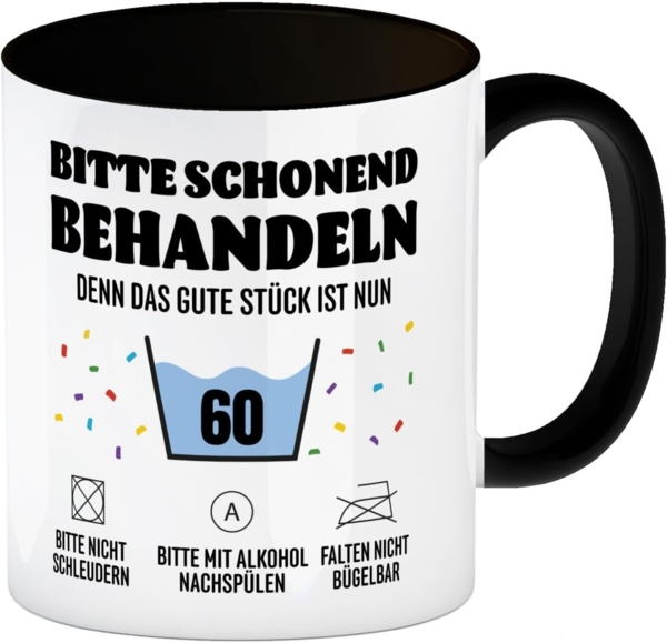 speecheese Tasse Bitte schonend behandeln - 60. Geburtstag Kaffeebecher in schwarz