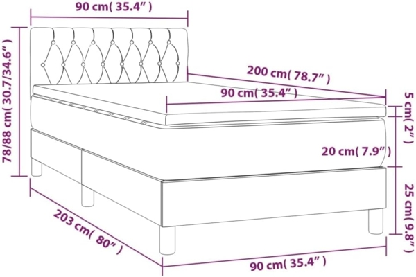 vidaXL Boxspringbett mit Matratze & LED Dunkelgrau 90x200 cm Stoff 3133366 Bild 2