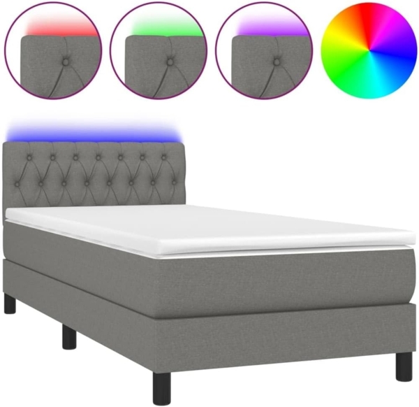 vidaXL Boxspringbett mit Matratze & LED Dunkelgrau 90x200 cm Stoff 3133366 Bild 3