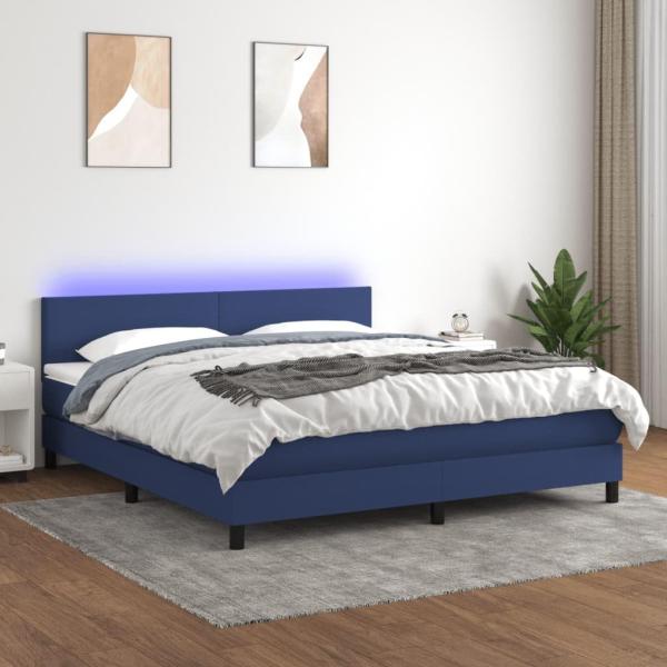 vidaXL Boxspringbett mit Matratze & LED Blau 160x200 cm Stoff 3133011