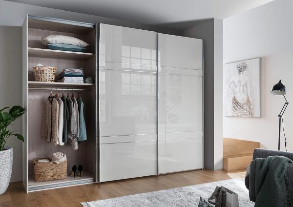 WIEMANN Rialto Kleiderschrank, Schwebetürenschrank, Schlafzimmerschrank, mit Schiebetüren, Breite 300 cm, in weiß, Glas weiß, Holz, B/H/T 300 x 236 x 67 cm Bild 3