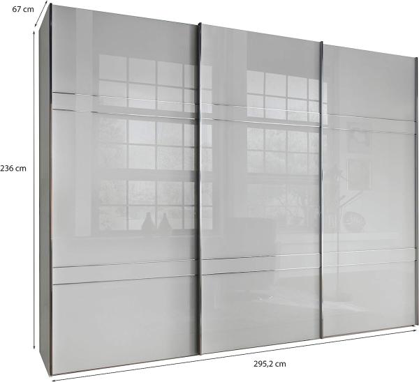 WIEMANN Rialto Kleiderschrank, Schwebetürenschrank, Schlafzimmerschrank, mit Schiebetüren, Breite 300 cm, in weiß, Glas weiß, Holz, B/H/T 300 x 236 x 67 cm Bild 2