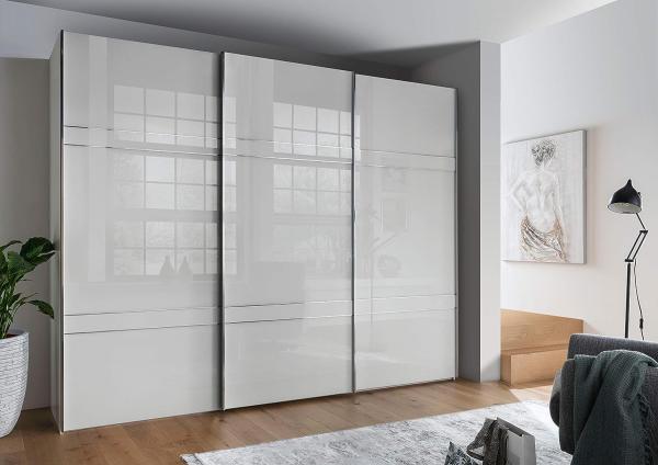 WIEMANN Rialto Kleiderschrank, Schwebetürenschrank, Schlafzimmerschrank, mit Schiebetüren, Breite 300 cm, in weiß, Glas weiß, Holz, B/H/T 300 x 236 x 67 cm Bild 1