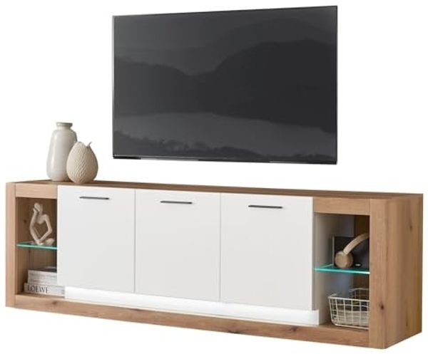 TV-Lowboard Rivian in weiß matt und Eiche 198 cm