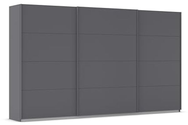 Rauch Möbel Kulmbach, Kleiderschrank mit Schwebetüren für Schlafzimmer, Kinderzimmer, Garderobe, Flur, 3-türig, mit Soft-Close-Funktion, Zubehör Premium, Farbe Grau metallic, Schwarz, Breite 360 cm