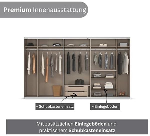 Rauch Möbel Kulmbach, Kleiderschrank mit Schwebetüren für Schlafzimmer, Kinderzimmer, Garderobe, Flur, 3-türig, mit Soft-Close-Funktion, Zubehör Premium, Farbe Grau metallic, Schwarz, Breite 360 cm Bild 7