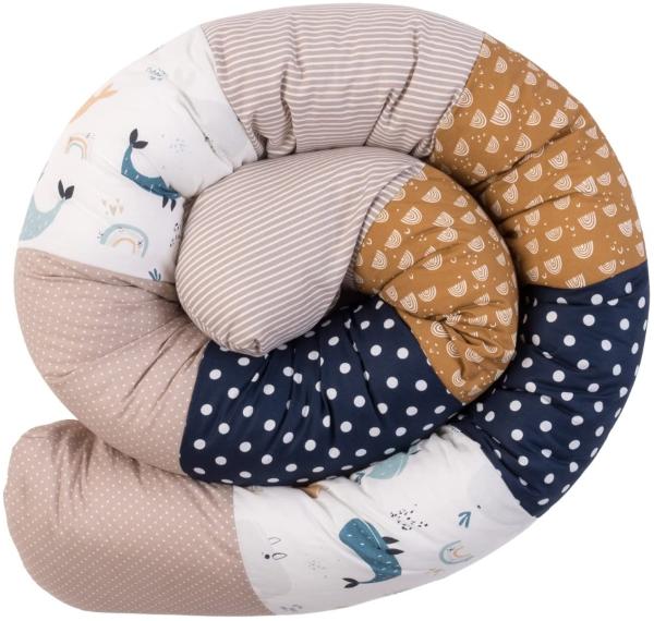 ULLENBOOM ® Baby Kuschelschlange 200x13 cm Wale (Made in EU) - Kuschelschnecke in vielen Farben und Größen, Bezug: 100% OEKO-TEX® Baumwolle, Nackenrolle, Kopfschutz für Wickeltisch, Motiv: Sterne