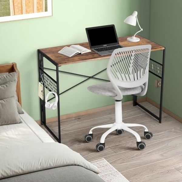 FurnitureR Kinderschreibtisch Klappbar 100x50 cm - Mit Haken & Stauraum, platzsparend für Kinderzimmer, 50kg, 5,5cm flach