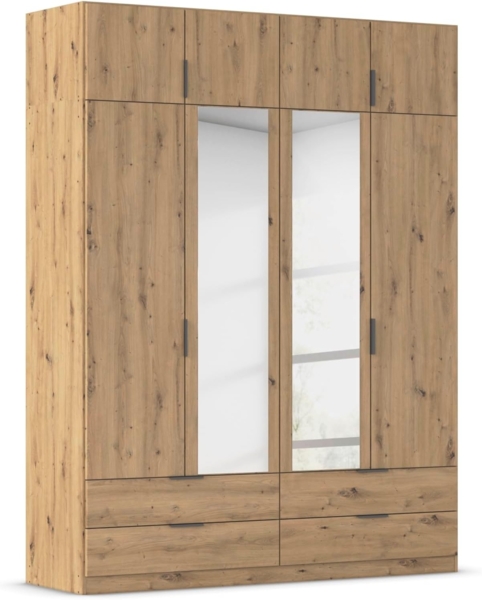 Rauch Möbel Lagoa, Kleiderschrank, Garderobe für Schlafzimmer, Kinderzimmer, Jugendzimmer 8-türig,mit Spiegel, 4 Schubladen, mit Zubehör Premium, Farbe Eiche Artisan, Holz, Breite 181