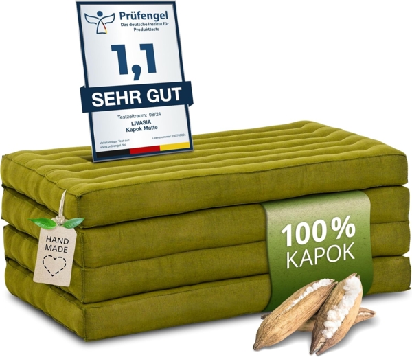 Klappmatratze Klappmatratze 80 cm (Basic) vegan und handgefertigt, 200x80x8cm, livasia, 8,00 cm hoch, Kapok